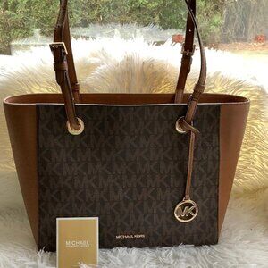 MICHAEL KORS WALSH BROWN LUGGAGE MEDIUM TOTE BAG